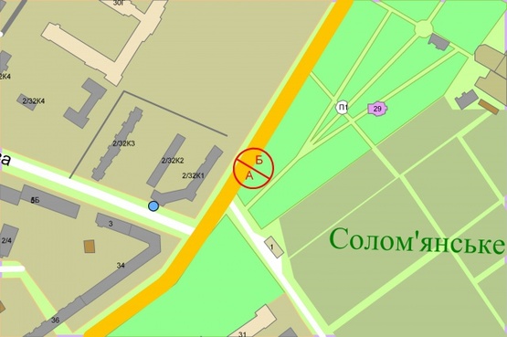 Схема рекламной плоскости по адресу Повітрофлотський проспект / Преображенська (Клименко)