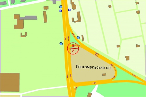 Схема рекламной плоскости по адресу Палладіна Академіка проспект / Стеценка (Гостомельська площа)  супермаркет NOVUS