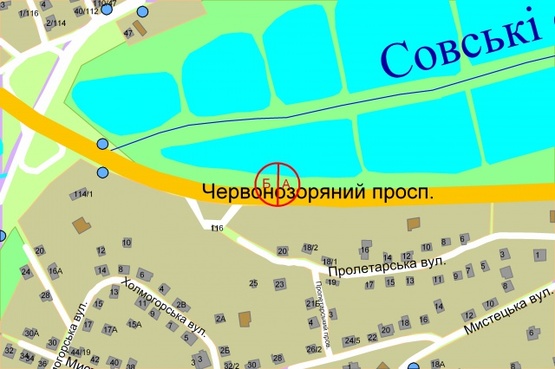 Схема рекламної площини за адресою Валерія Лобановського (Краснозвездный) проспект, навпроти буд 20 по вул.Пролетарська (ліворуч АЗС"WOG")