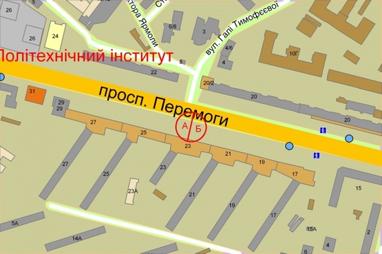 Схема рекламної площини за адресою Перемоги проспект, 23 / Провіантська вул.