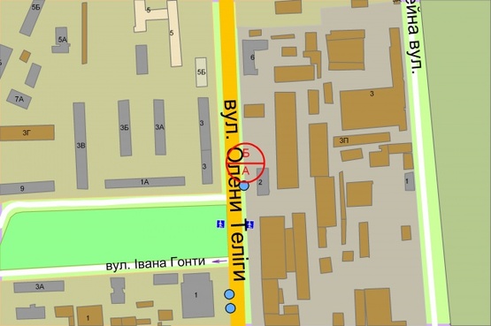 Схема рекламной плоскости по адресу Олени Теліги, 2 (зуп.г.т. Івана Гонти)
