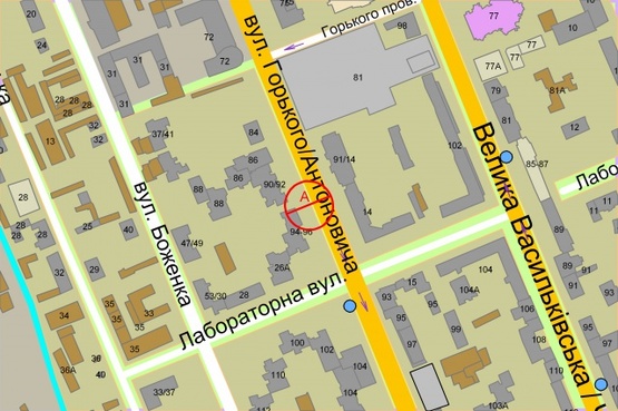 Схема рекламной плоскости по адресу Антоновича (Горького), 94/96