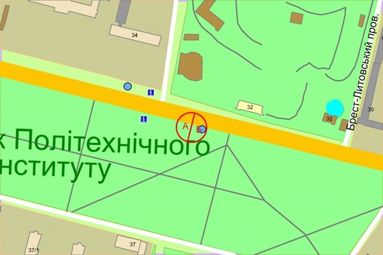 Схема рекламной плоскости по адресу Перемоги проспект, парк КПІ, зупинка "Зоопарк" рух до центру