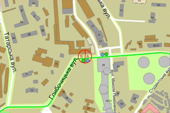 Схема рекламної площини за адресою Глибочицька, 17 / Соляна  (світлофор)