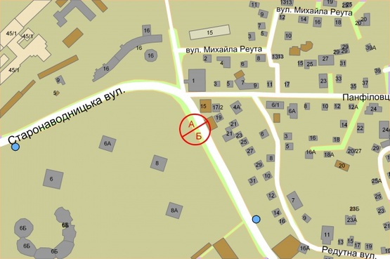 Схема рекламной плоскости по адресу Старонаводницька, 8  (після 40м від світлофору на перехресті з вул. Лейпцизька)