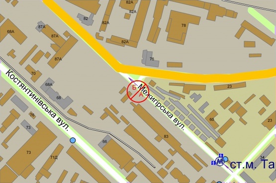 Схема рекламной плоскости по адресу Межигірська / Набережно-Лугова, світлофор (рух із центру)