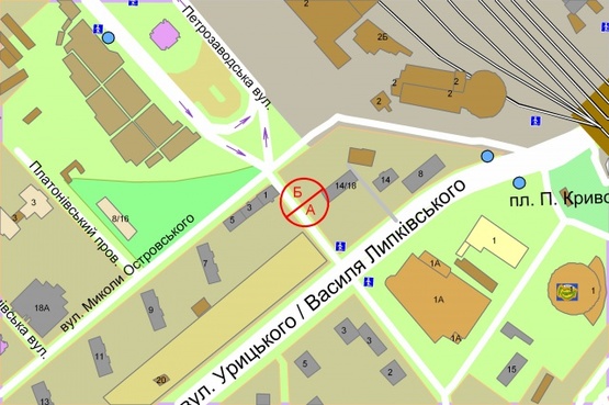 Схема рекламной плоскости по адресу Ползунова / Василія Липківського,  рух до Південного вокзалу