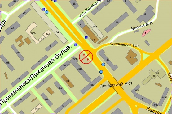 Схема рекламної площини за адресою Лесі Українки бульвар, 36В  (за 100 метрів до з'їзду на бульвар Дружби Народів)