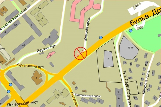 Схема рекламної площини за адресою Дружби Народів бульвар / Верхній провулок