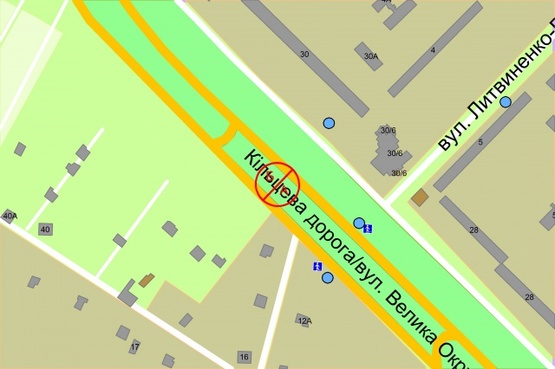 Схема рекламной плоскости по адресу Кільцева дорога (розподілювач) / Литвиненко-Вольгемут, рух в напрямку до проспекту Перемоги