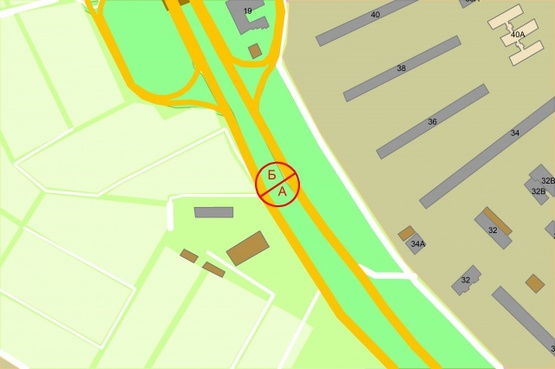 Схема рекламной плоскости по адресу Кільцева дорога, розподілювач / напроти буд. №36 по вул.Зодчих, по ходу до проспекту Перемоги