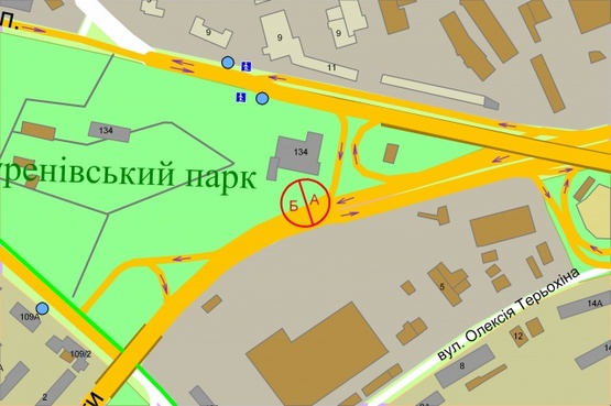 Схема рекламной плоскости по адресу Олени Теліги (Куренівський парк, концерт холл "Freedom")