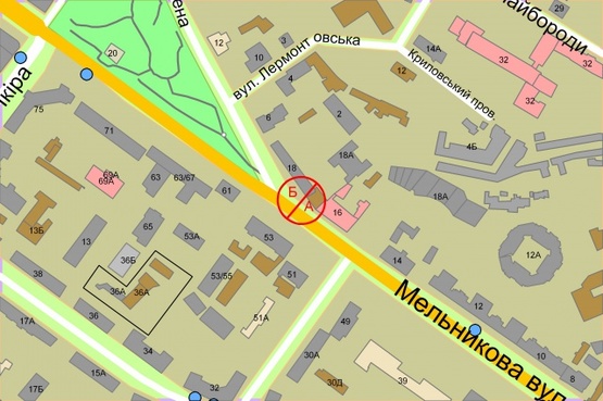 Схема рекламной плоскости по адресу Юрія Іллєнка (Мельникова), 18 / Герцена (світлофор)