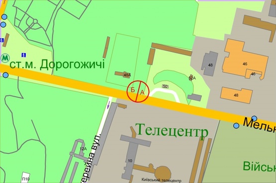 Схема рекламной плоскости по адресу Юрія Іллєнка (Мельникова), 52 / Оранжерейна  (світлофор)