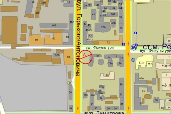 Схема рекламної площини за адресою Антоновича (Горького), 51 / Фізкультури