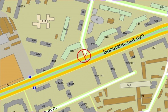 Схема рекламної площини за адресою Борщагівська, 148 / Ковальский провулок