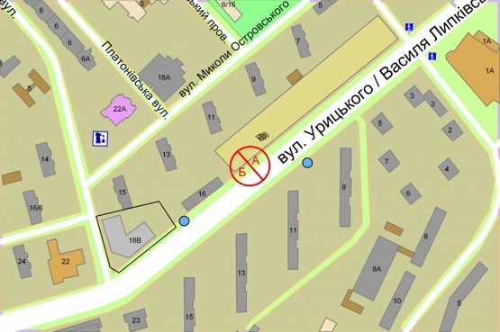 Схема рекламной плоскости по адресу Липківскього Василя (Урицького), 16-А на світлофорі