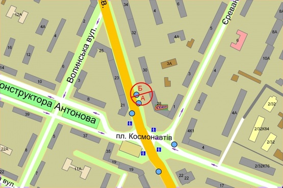 Схема рекламной плоскости по адресу Чоколівский бульвар, 28/1 (за зуп.г.т. пл. Космонавтів) біля супермаркету "Сільпо"