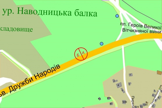 Схема рекламной плоскости по адресу Дружби народів бульвар, за 150 метрів до площі ГВВВ (ліворуч)