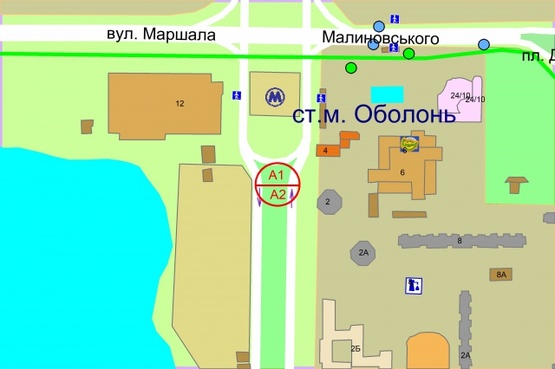 Схема рекламної площини за адресою Оболонський проспект, М"Оболонь" (розподілювач), рух від М"Почайна"