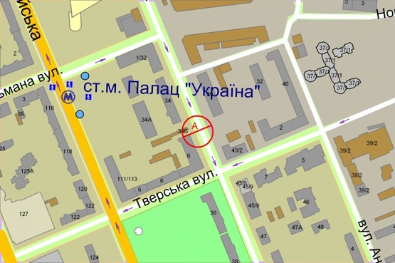 Схема рекламной плоскости по адресу Предславінська, 36/6, (60 метрів до перехрестя з  Єжи Ґедройця (Тверська))