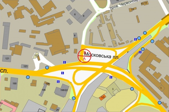 Схема рекламной плоскости по адресу Деміївська площа / Руслана Лужевського (Червоноармійський) провулок