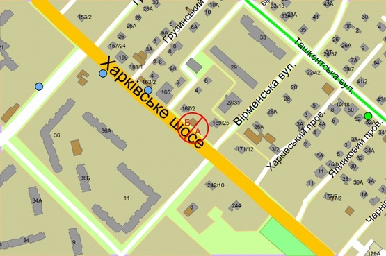 Схема рекламной плоскости по адресу Харківське шосе, 169 / Вірменська вул. (світлофор)