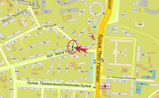 Схема рекламной плоскости по адресу Кудри/ЧигориНа (А5) СКРОЛЛЕР Напр.от Б-ра Л Украинки На Лыбидскую Пл