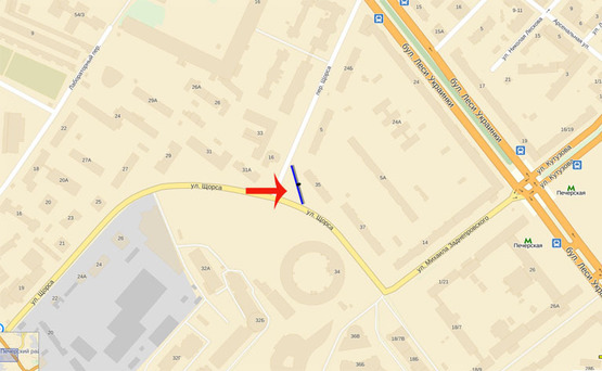 Схема рекламної площини за адресою Ул.ЩорСа,35/перСечение С Переулком ЩорСа (А1) СКРОЛЛЕР Напр Б Л Українки