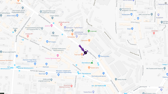 Схема рекламной плоскости по адресу ул. Мельникова,5, ст. м. Лукьяновка, направление в центр