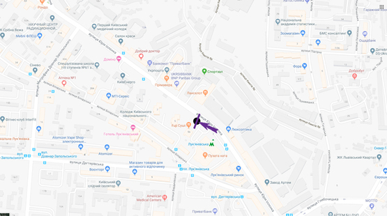 Схема рекламної площини за адресою ул. Мельникова,5, ст. м. Лукьяновка, направление из центра