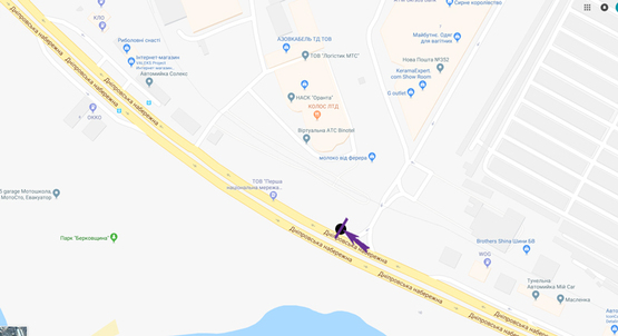 Схема рекламной плоскости по адресу Днепровская Набережная, ТЦ "Новус", яхтклуб "Ривьера Сервис"