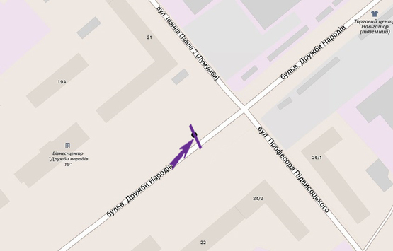 Схема рекламной плоскости по адресу бул. Дружбы Народов,21