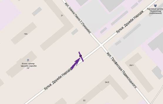 Схема рекламной плоскости по адресу бул. Дружбы Народов,21