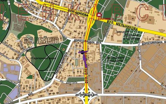 Схема рекламной плоскости по адресу ул. О. Телиги, 9 в направлении ст. м. Дорогожичи