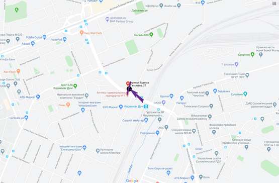 Схема рекламной плоскости по адресу вул. Гетьмана Вадима, 27