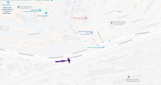 Схема рекламной плоскости по адресу вул. Борщагівська / Політехнічна у напрямку до центру