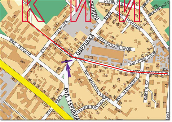 Схема рекламной плоскости по адресу вул. Овруцька / вул. Багговутівська (призма), ТЦ "Променада"