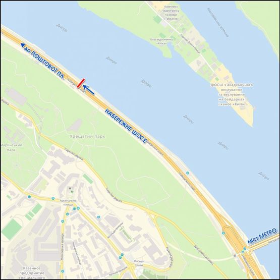Схема рекламної площини за адресою Наб. шоссе, между ст.м.Днепр и Пешех. м., к Подолу