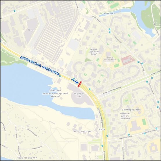 Схема рекламної площини за адресою Днепровская наб., разделитель, к Бажана