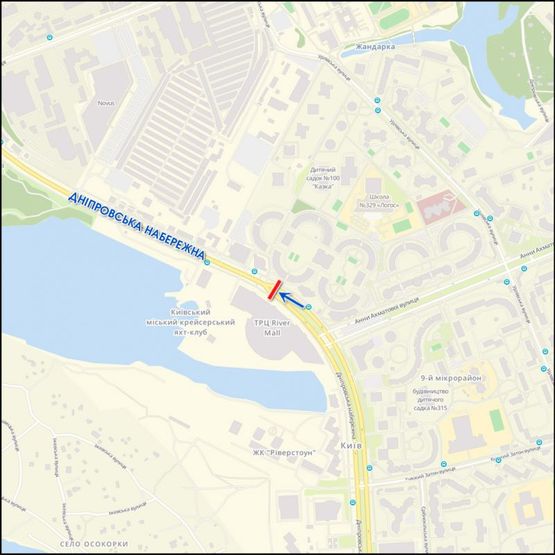 Схема рекламной плоскости по адресу Днепровская наб., разделитель, к м.Патона