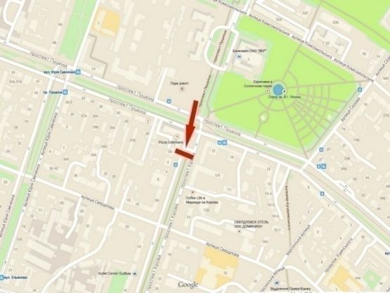 Схема рекламной плоскости по адресу пр-т. О. Поля - пр-т. Пушкіна, роллер 3,14х2,32/пр. Кирова - пр. Пушкина, роллер 3,14х2,32, центр города