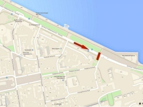 Схема рекламной плоскости по адресу вул. Січеславська Набережна – вул. Ливарна /ул. Наб. Ленина – ул. Литейная, Фестивальный причал,поток от ТЦ Мост Сити, Цирк