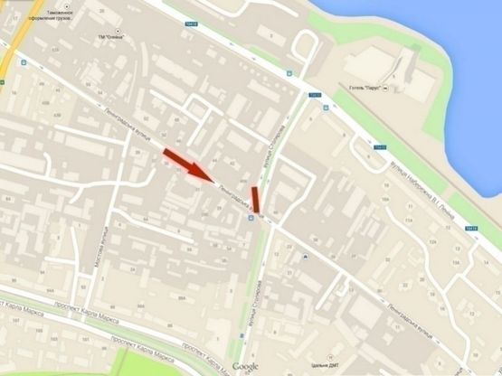 Схема рекламної площини за адресою вул. Князя Ярослава Мудрого - вул. Столярова /ул. Ленинградская - ул. Столярова, Аллея Влюбленных, поток движения к ТРК МОСТ-СИТИ, скролл 3,14х2,32