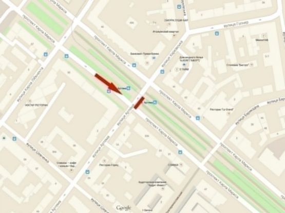 Схема рекламной плоскости по адресу пр-т. Д. Яворницького - вул. Січових стрільців, роллер 4х3/пр. К. Маркса - ул. Артема, роллер 4х3