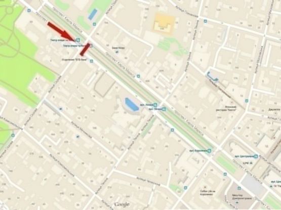 Схема рекламной плоскости по адресу пр-т. Д. Яворницького - вул. Андрія Фабра, роллер 4х3/пр. К. Маркса - ул. Серова, роллер 4х3