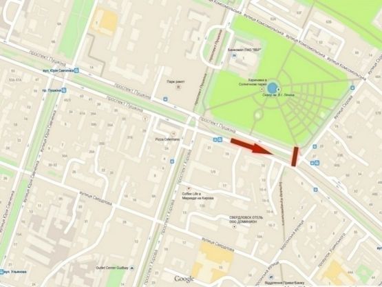 Схема рекламной плоскости по адресу пр-т. Пушкина - вул. Андрія Фабра, сквер Героїв, роллер 4х3/пр. Пушкина - ул. Серова, сквер Ленина, роллер 4х3