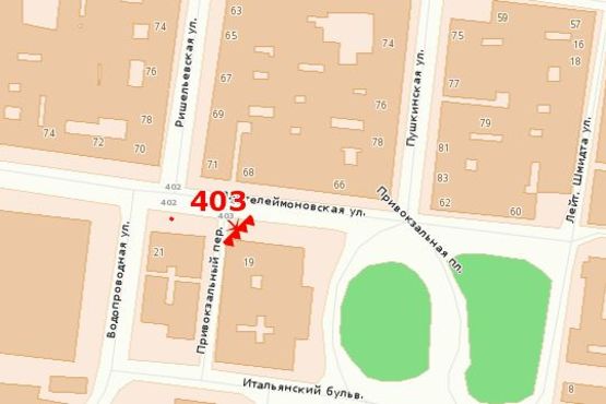 Схема рекламної площини за адресою ул.Пантелеймоновская, 19 - пер.Привокзальный (управление Ж/Д)