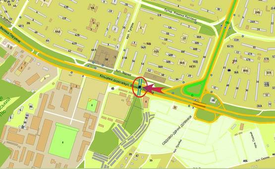 Схема рекламної площини за адресою Кільцева/ринок "Зодчих",готель-ресторан "ТИСА" (розподілювач) к пр-ту Перемоги (А3) СКРОЛЛЕР