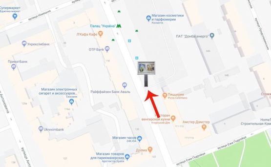 Схема рекламної площини за адресою вул.В Васильківська 111-113/ст.метро Палац "Україна"-на пл.Л.Толстого (А2) СКРОЛЕР